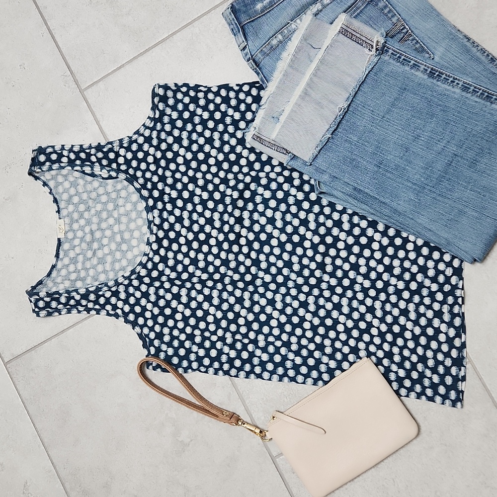 J. Crew Teal Cotton Polka Dot Tank Top Size S